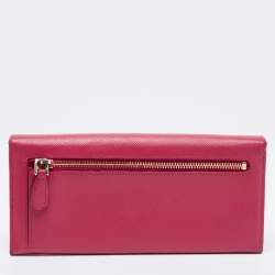 Pre Owned Prada Pink Saffiano Metal Leather Flap Continental Wallet