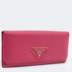 Pre Owned Prada Pink Saffiano Metal Leather Flap Continental Wallet