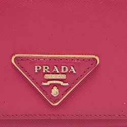 Pre Owned Prada Pink Saffiano Metal Leather Flap Continental Wallet