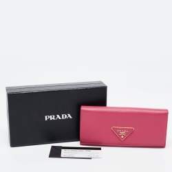 Pre Owned Prada Pink Saffiano Metal Leather Flap Continental Wallet