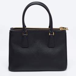 Pre Owned Prada Black Saffiano Lux Leather Small Galleria Double Zip Tote