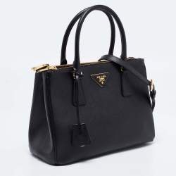 Pre Owned Prada Black Saffiano Lux Leather Small Galleria Double Zip Tote