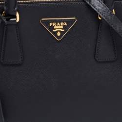 Pre Owned Prada Black Saffiano Lux Leather Small Galleria Double Zip Tote