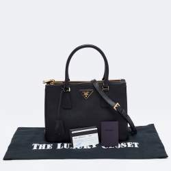 Pre Owned Prada Black Saffiano Lux Leather Small Galleria Double Zip Tote