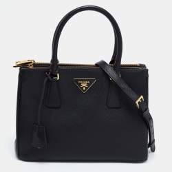 Pre Owned Prada Black Saffiano Lux Leather Small Galleria Double Zip Tote