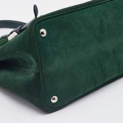 Pre Owned Prada Green Suede Top Handle Bag