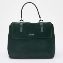 Pre Owned Prada Green Suede Top Handle Bag