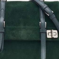 Pre Owned Prada Green Suede Top Handle Bag