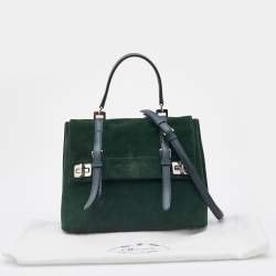 Pre Owned Prada Green Suede Top Handle Bag