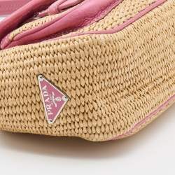Pre Owned Prada Beige/Pink Woven Straw and Leather Shoulder Bag