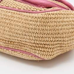 Pre Owned Prada Beige/Pink Woven Straw and Leather Shoulder Bag