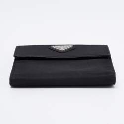 Pre Owned Prada Black Nylon Trifold Wallet