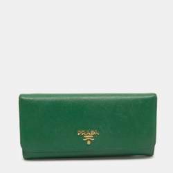Pre Owned Prada Green Saffiano Lux Leather Logo Flap Continental Wallet