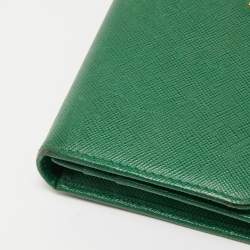 Pre Owned Prada Green Saffiano Lux Leather Logo Flap Continental Wallet