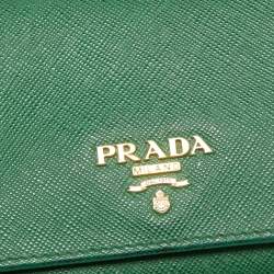 Pre Owned Prada Green Saffiano Lux Leather Logo Flap Continental Wallet