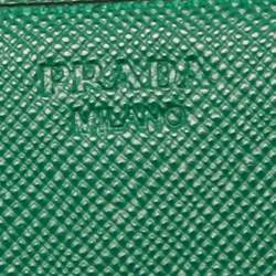 Pre Owned Prada Green Saffiano Lux Leather Logo Flap Continental Wallet