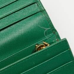Pre Owned Prada Green Saffiano Lux Leather Logo Flap Continental Wallet