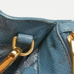 Pre Owned Prada Blue Saffiano Lux Leather Medium Galleria Double Zip Tote
