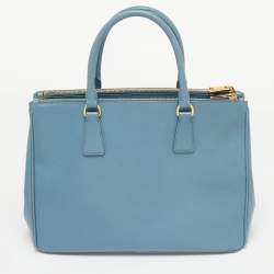 Pre Owned Prada Blue Saffiano Lux Leather Medium Galleria Double Zip Tote