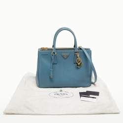 Pre Owned Prada Blue Saffiano Lux Leather Medium Galleria Double Zip Tote