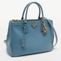 Pre Owned Prada Blue Saffiano Lux Leather Medium Galleria Double Zip Tote