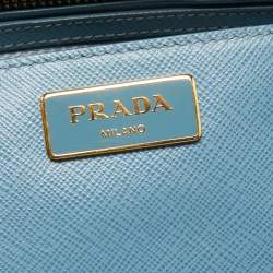 Pre Owned Prada Blue Saffiano Lux Leather Medium Galleria Double Zip Tote