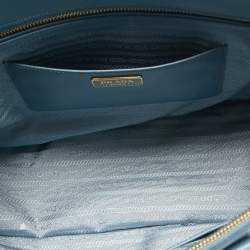 Pre Owned Prada Blue Saffiano Lux Leather Medium Galleria Double Zip Tote