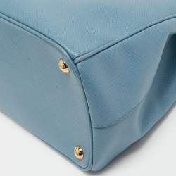 Pre Owned Prada Blue Saffiano Lux Leather Medium Galleria Double Zip Tote