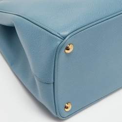 Pre Owned Prada Blue Saffiano Lux Leather Medium Galleria Double Zip Tote