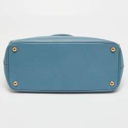 Pre Owned Prada Blue Saffiano Lux Leather Medium Galleria Double Zip Tote