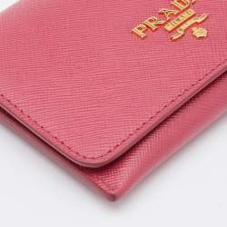 Prada Pink Saffiano Leather Flap Card Case 
