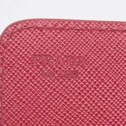 Prada Pink Saffiano Leather Flap Card Case 
