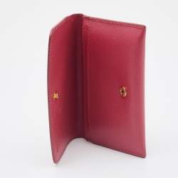 Prada Pink Saffiano Leather Flap Card Case 