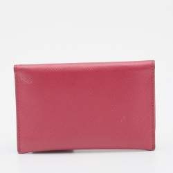 Prada Pink Saffiano Leather Flap Card Case 