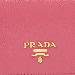 Prada Pink Saffiano Leather Flap Card Case 