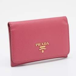 Prada Pink Saffiano Leather Flap Card Case 