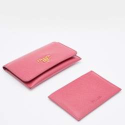 Prada Pink Saffiano Leather Flap Card Case 