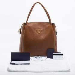 Pre Owned Prada Brown Vitello Daino Soft Leather Top Zip Tote