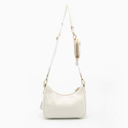 Pre Owned Prada White Saffiano Lux Leather Re-Edition 2005 Shoulder Bag