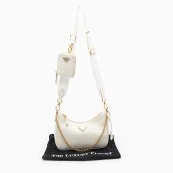 Pre Owned Prada White Saffiano Lux Leather Re-Edition 2005 Shoulder Bag