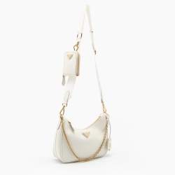 Pre Owned Prada White Saffiano Lux Leather Re-Edition 2005 Shoulder Bag