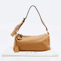 Pre Owned Prada Tan Daino Leather Top Zip Shoulder Bag