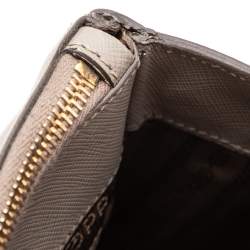 Pre Owned Prada Dark Beige Saffiano Lux Leather Large Galleria Double Zip Tote