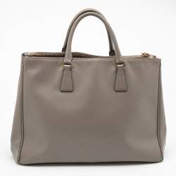 Pre Owned Prada Dark Beige Saffiano Lux Leather Large Galleria Double Zip Tote
