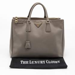 Pre Owned Prada Dark Beige Saffiano Lux Leather Large Galleria Double Zip Tote