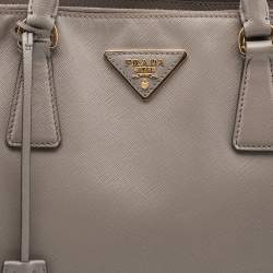 Pre Owned Prada Dark Beige Saffiano Lux Leather Large Galleria Double Zip Tote