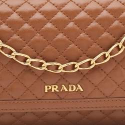 Pre Owned Prada Brown Quilted Leather Wallet on Chain
