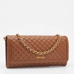 Pre Owned Prada Brown Quilted Leather Wallet on Chain