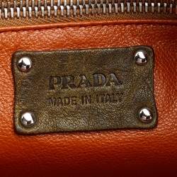 Pre Owned Prada Olive Green Leather Washed Boston Bag