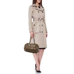 Pre Owned Prada Olive Green Leather Washed Boston Bag